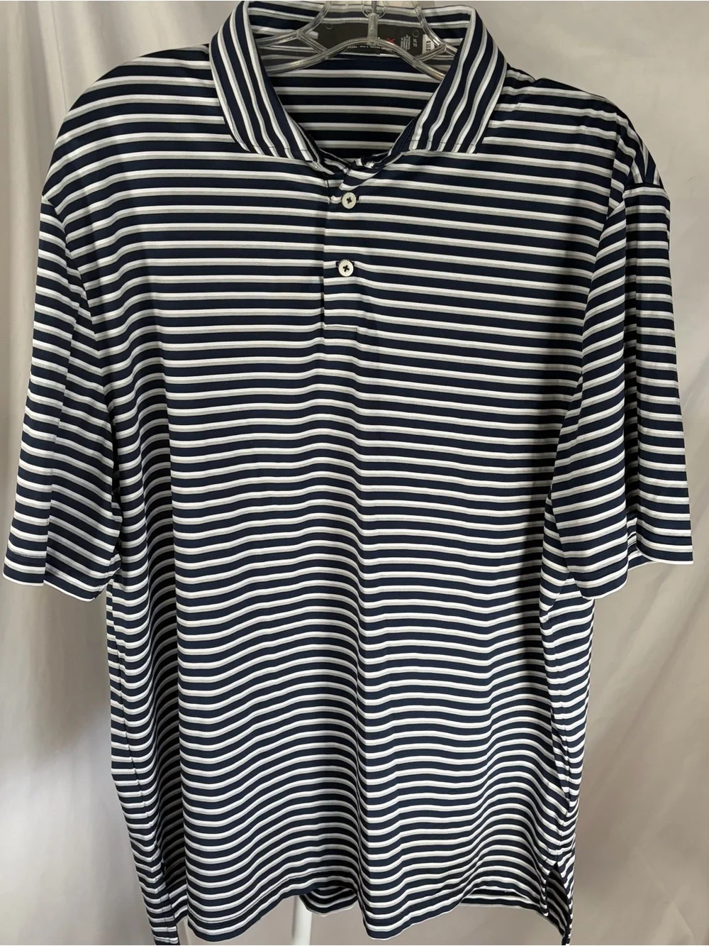Ralph Lauren RLX Men’s Polo Performance Golf Shirt Navy, Gray, White Stripe XL